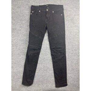 True Religion Rocco Jeans Women's 2 Black Denim Relaxed Skinny Moto Stretch